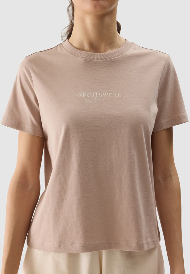 Koszulka Damska 4F T-shirt Z Nadrukiem Beżowy 4FWSS24TTSHF1354