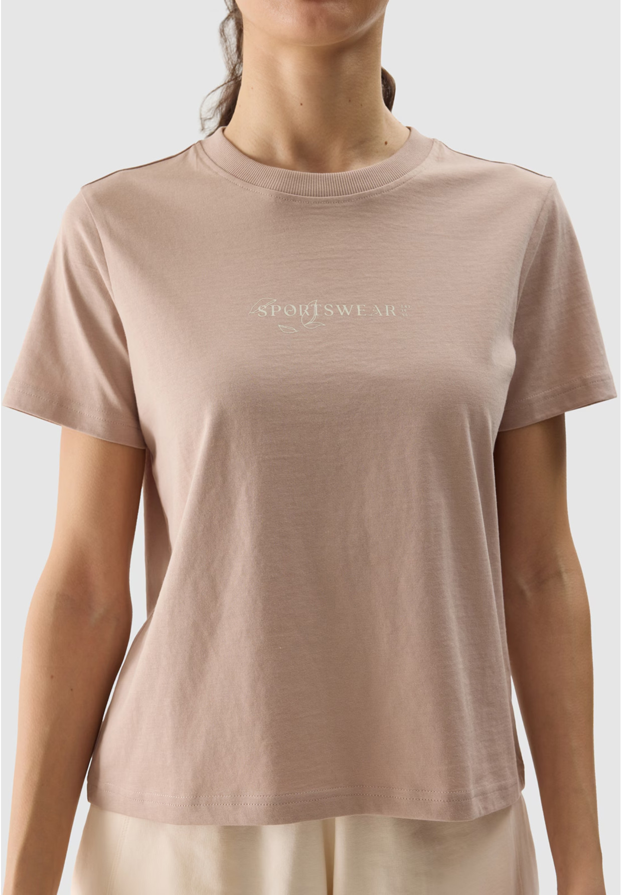Koszulka Damska 4F T-shirt Z Nadrukiem Beżowy 4FWSS24TTSHF1354