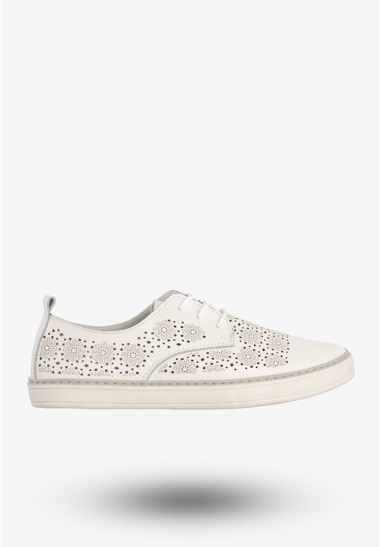 Półbuty Damskie Skórzane Buty Casual Ażurowe Białe Goodin GO-FT-12
