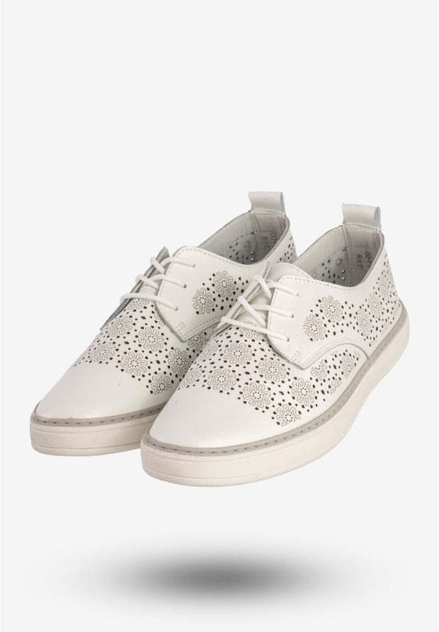 Półbuty Damskie Skórzane Buty Casual Ażurowe Białe Goodin GO-FT-12