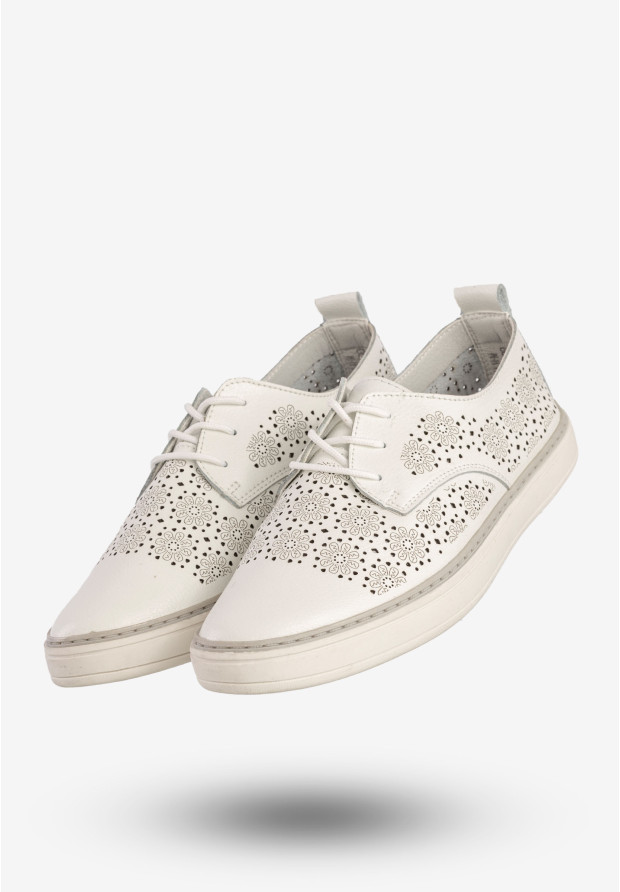 Półbuty Damskie Skórzane Buty Casual Ażurowe Białe Goodin GO-FT-12