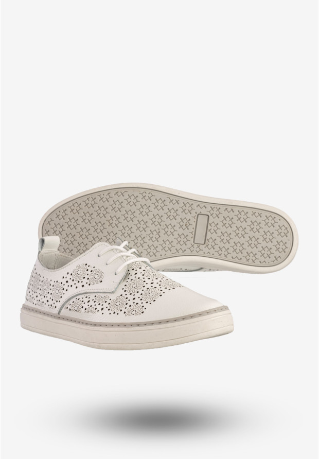 Półbuty Damskie Skórzane Buty Casual Ażurowe Białe Goodin GO-FT-12