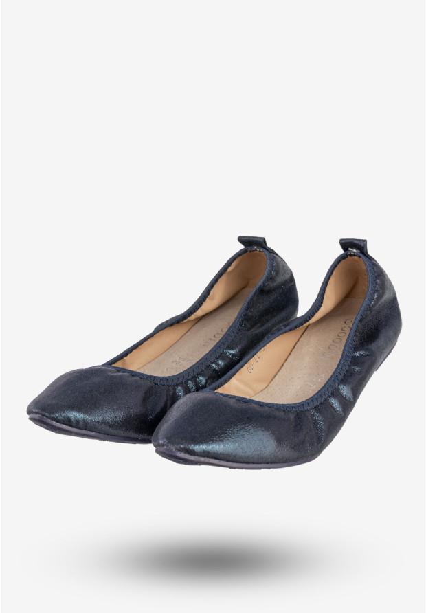 Baleriny Damskie Buty Wsuwane Baletki Lekkie Skórzana Wkładka Granatowe Goodin GD-LL-26