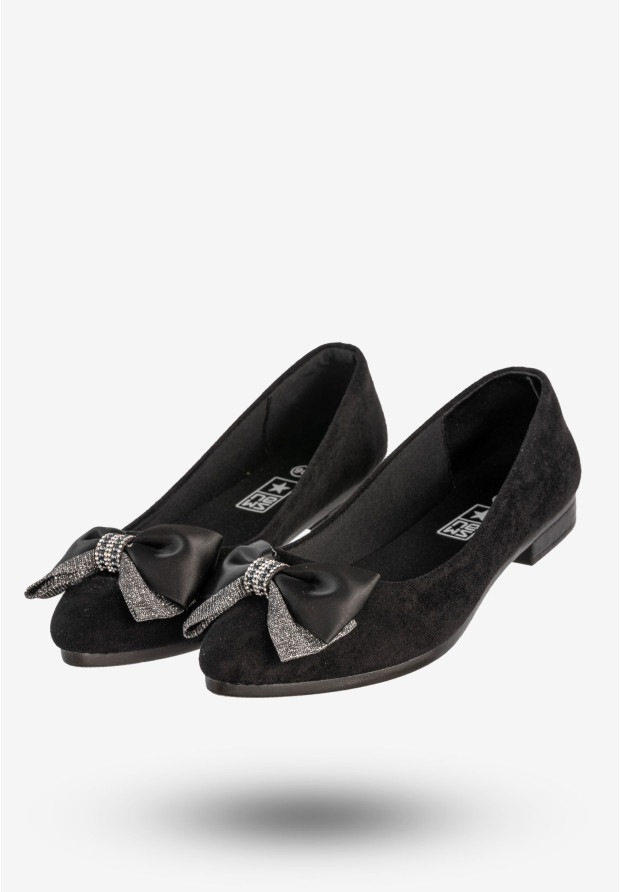 Baleriny Damskie Buty Z Kokardą Eleganckie Czarne News 22BL02-4820