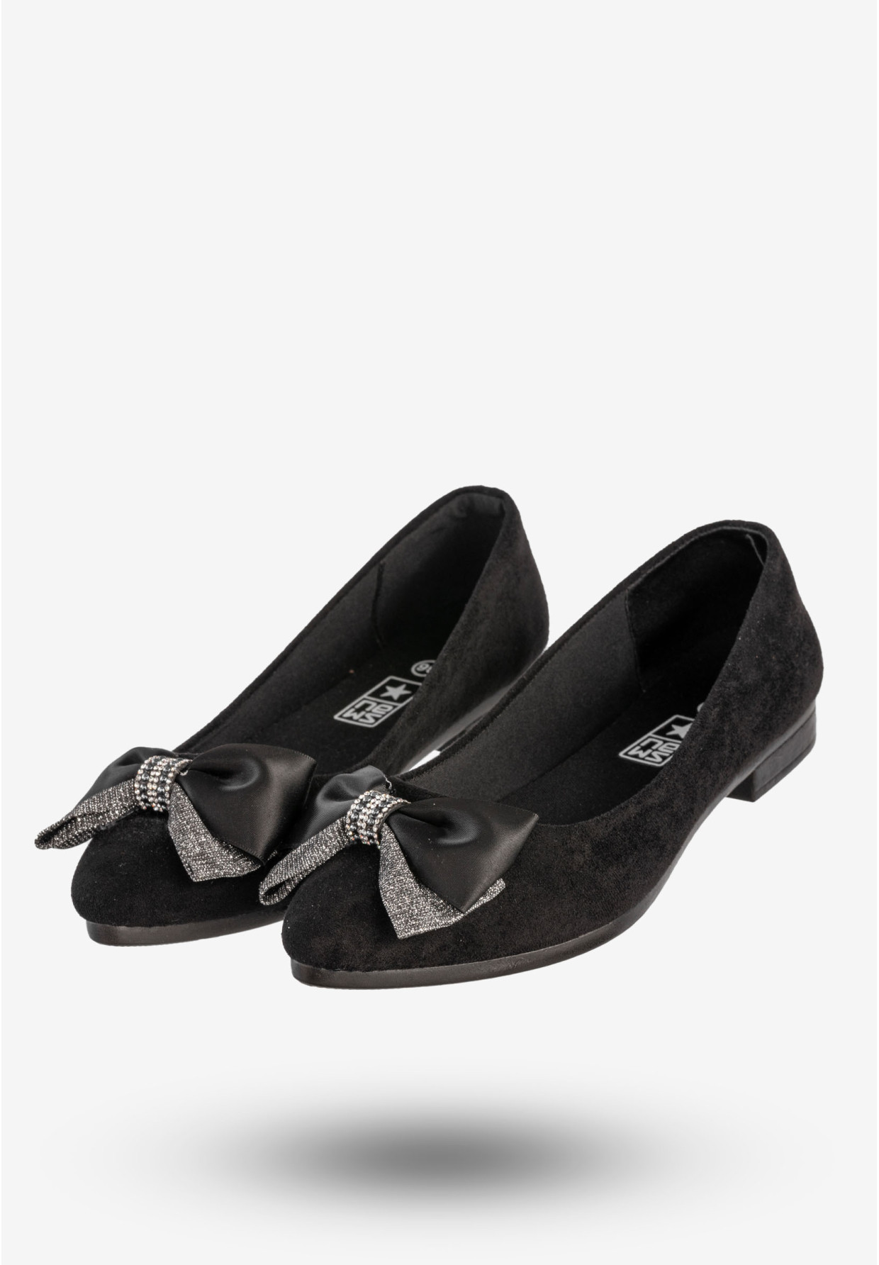 Baleriny Damskie Buty Z Kokardą Eleganckie Czarne News 22BL02-4820