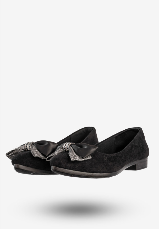 Baleriny Damskie Buty Z Kokardą Eleganckie Czarne News 22BL02-4820