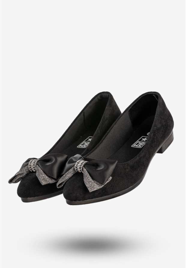 Baleriny Damskie Buty Z Kokardą Eleganckie Czarne News 22BL02-4820