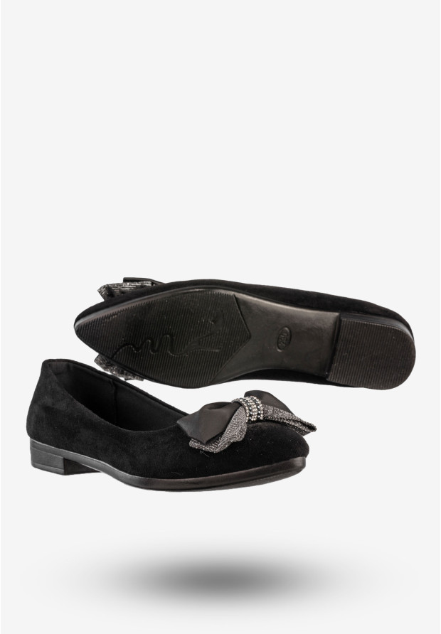 Baleriny Damskie Buty Z Kokardą Eleganckie Czarne News 22BL02-4820