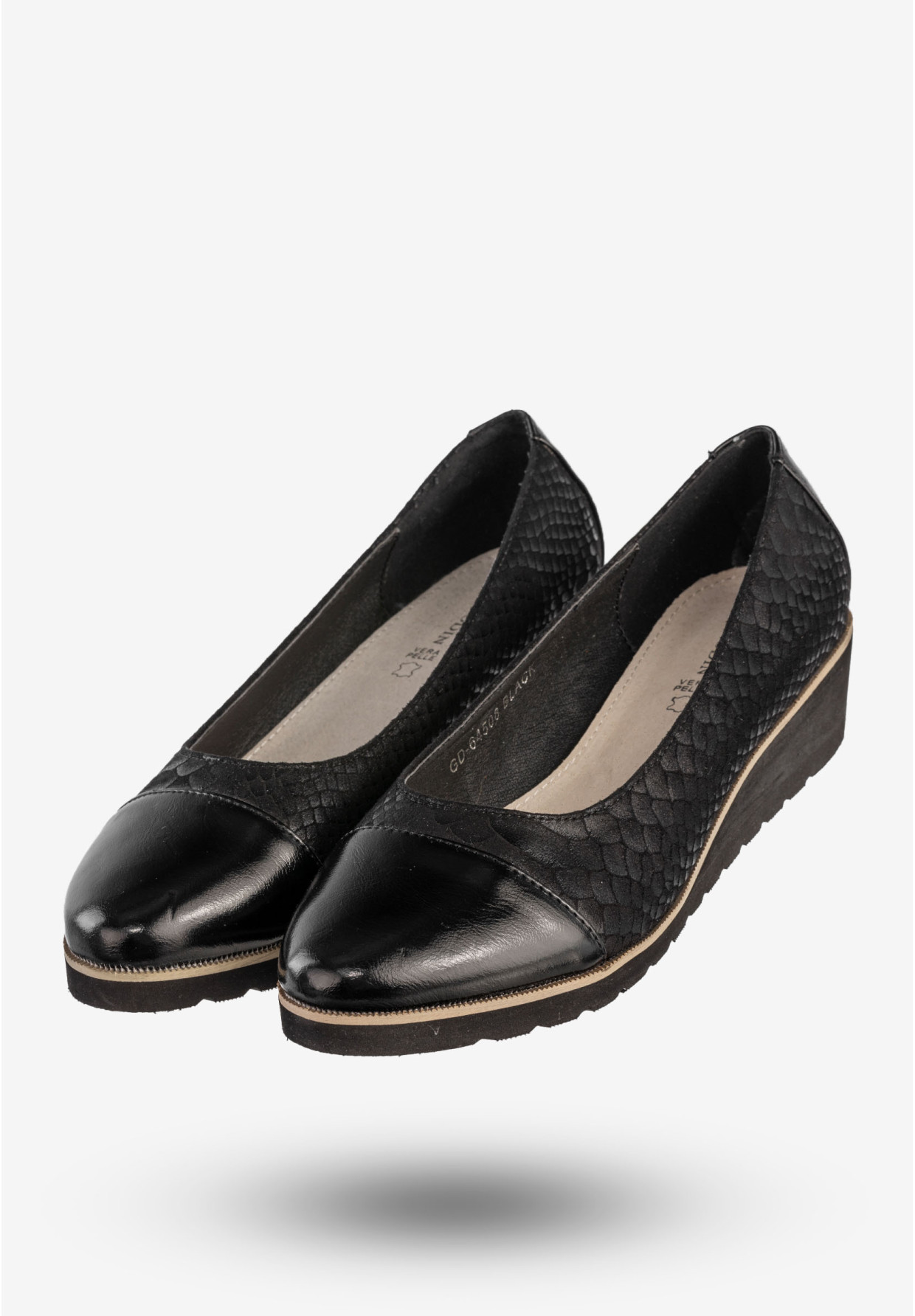 Półbuty Damskie Buty Na Koturnie Eleganckie Czarne Goodin GD-64508