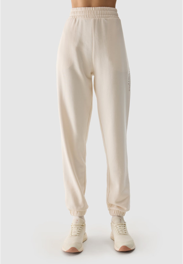 Spodnie Damskie 4F Joggery Dresowe Kremowe 4FWSS24TTROF665