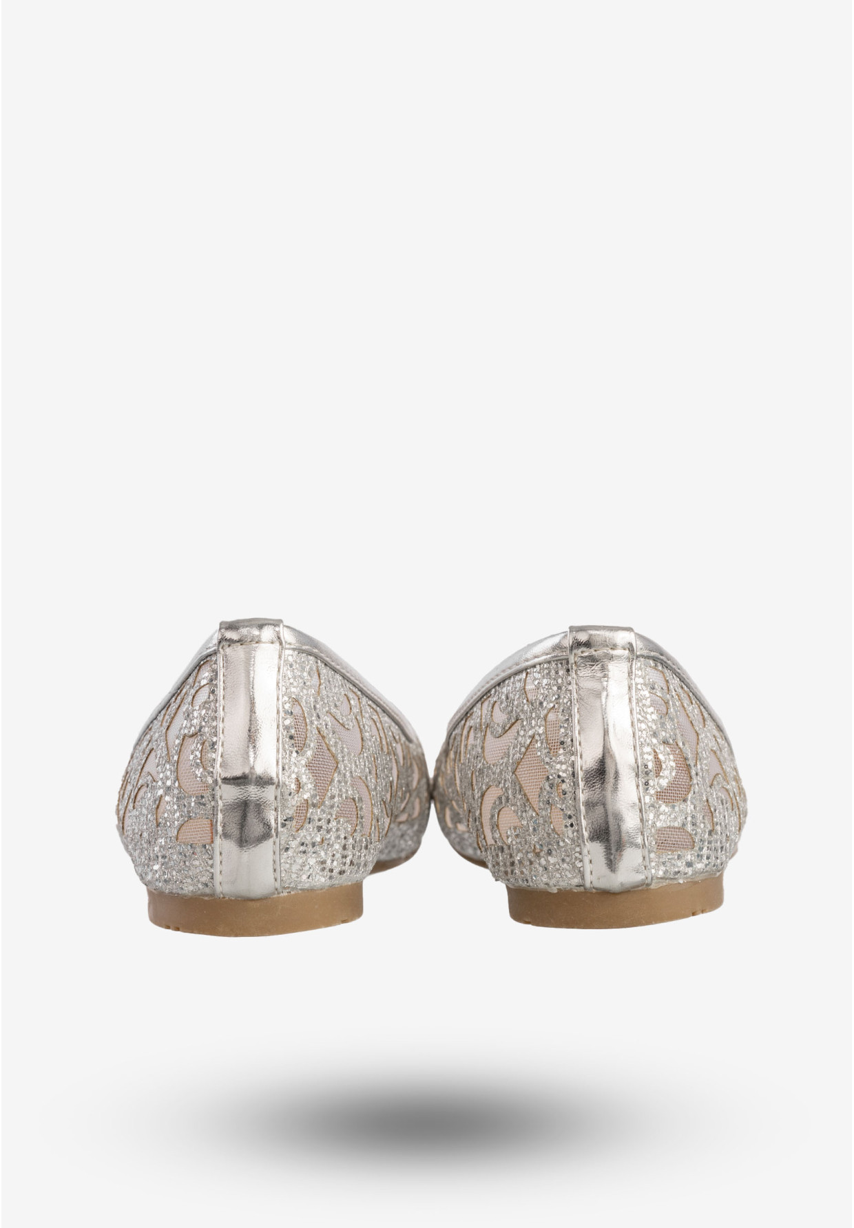 Baleriny Damskie Buty Eleganckie Ażurowe Brokatowe Srebrne 608-192