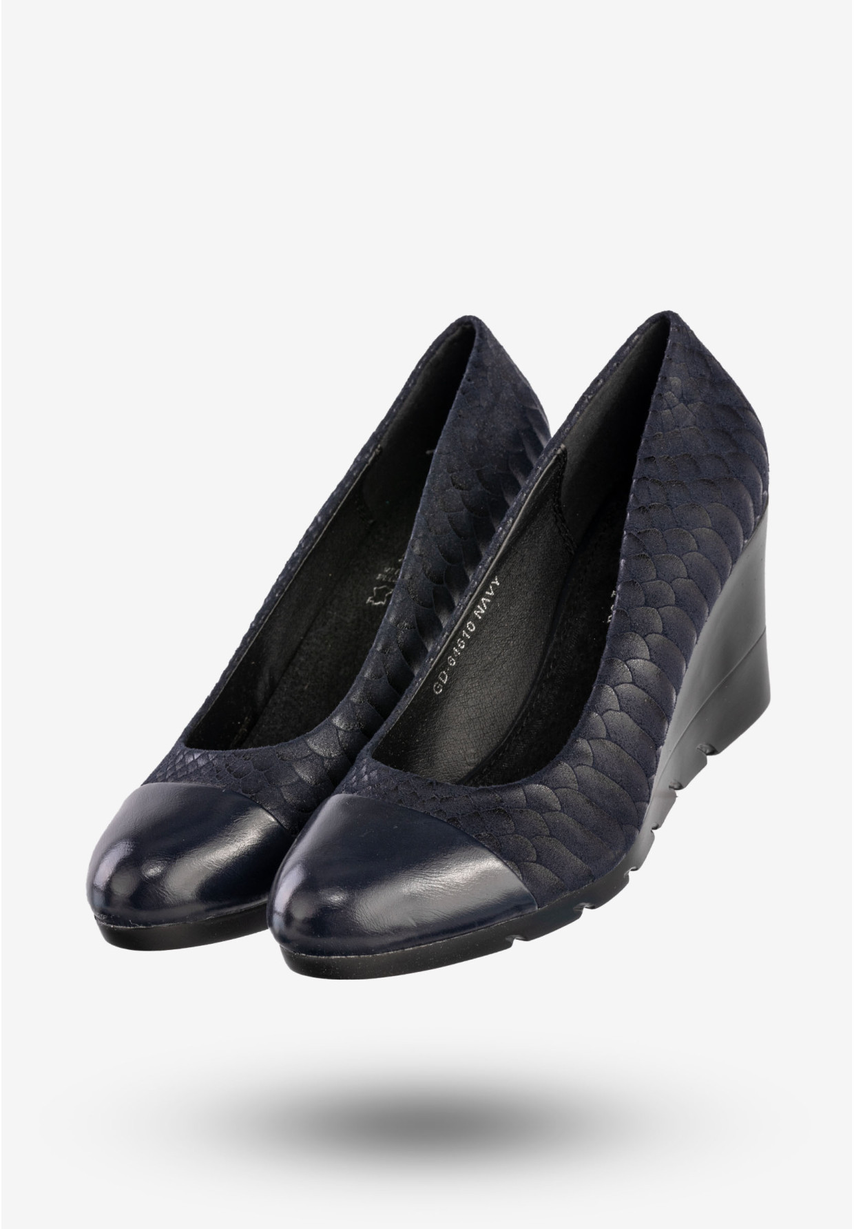 Czółenka Damskie Ekoskóra Buty Na Koturnie Granatowe Goodin GD-64510
