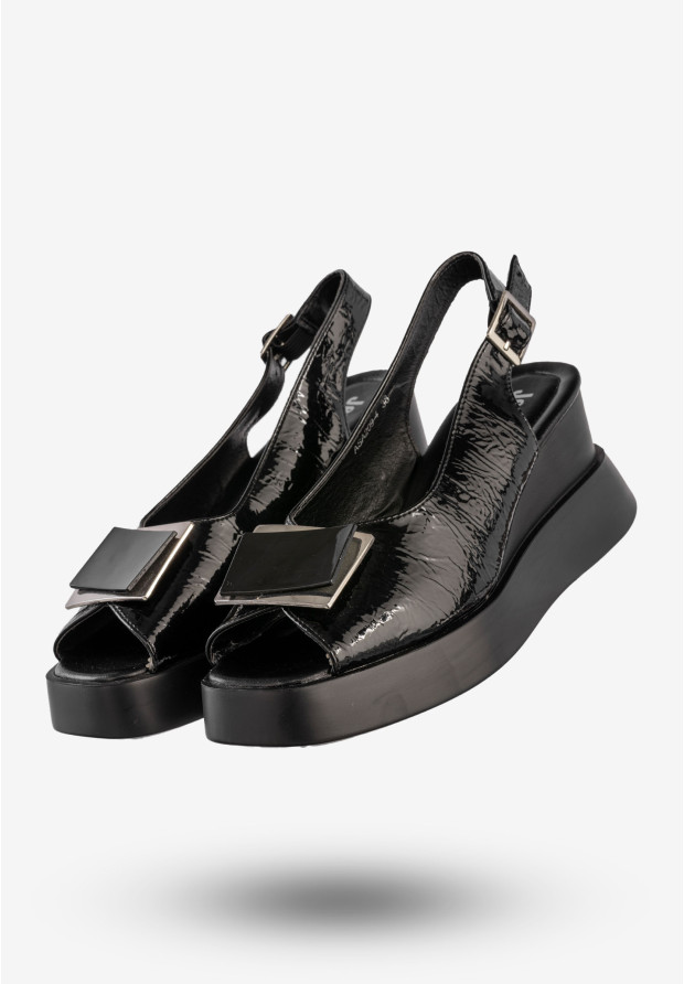 Sandały Damskie Ekoskóra Buty Na Platformie Eleganckie Czarne Jezzi ASA209-4