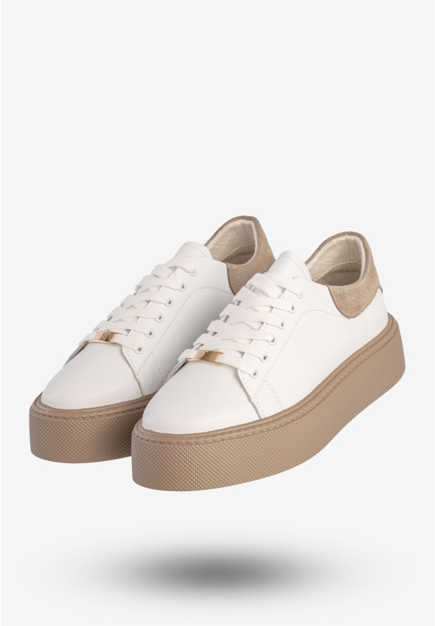 Sneakersy Damskie Skórzane Buty Na Platformie Półbuty Białe Filippo DP6119/25WH