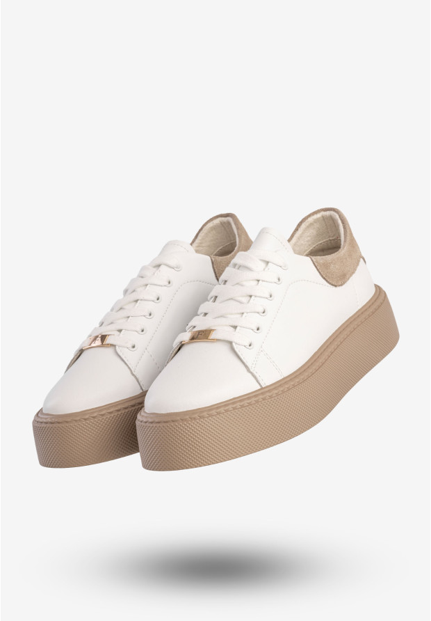 Sneakersy Damskie Skórzane Buty Na Platformie Półbuty Białe Filippo DP6119/25WH