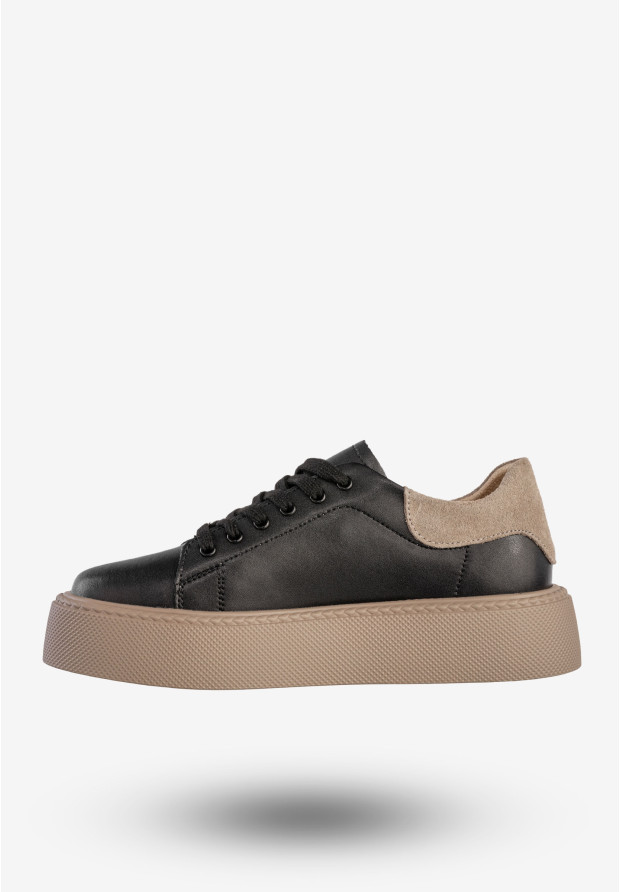 Sneakersy Damskie Skórzane Buty Na Platformie Półbuty Czarne Filippo DP6119/25BK BE