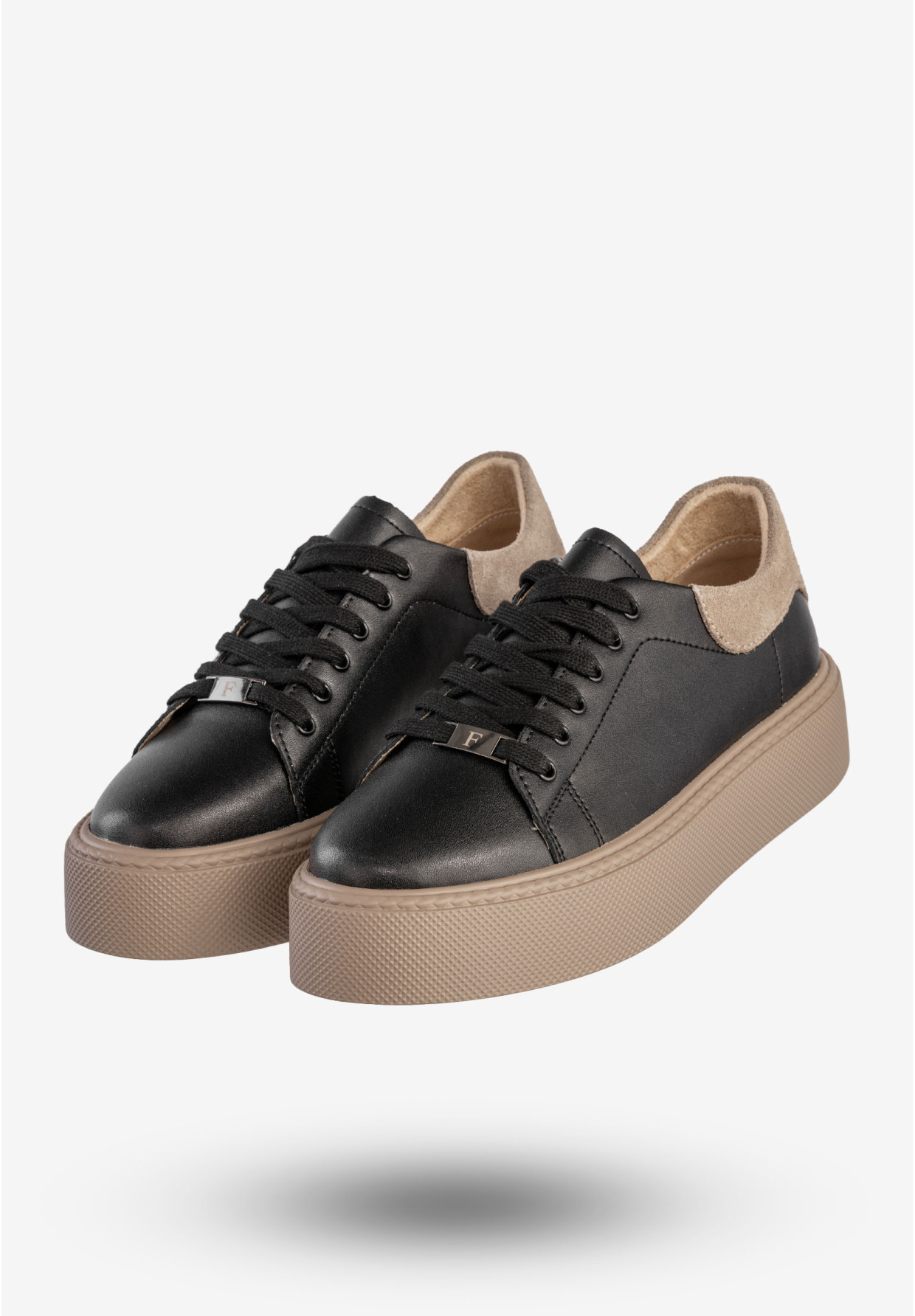 Sneakersy Damskie Skórzane Buty Na Platformie Półbuty Czarne Filippo DP6119/25BK BE