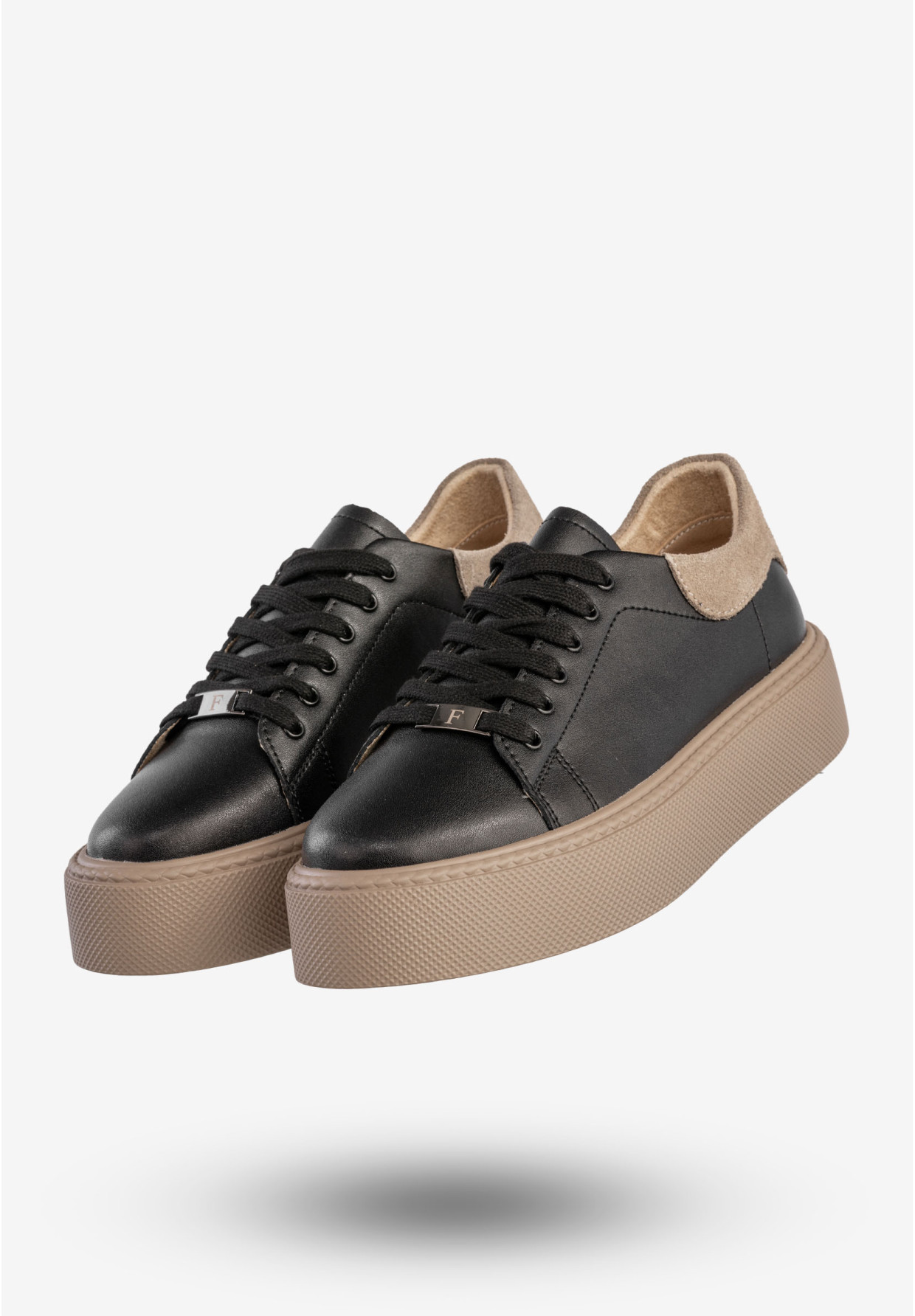 Sneakersy Damskie Skórzane Buty Na Platformie Półbuty Czarne Filippo DP6119/25BK BE