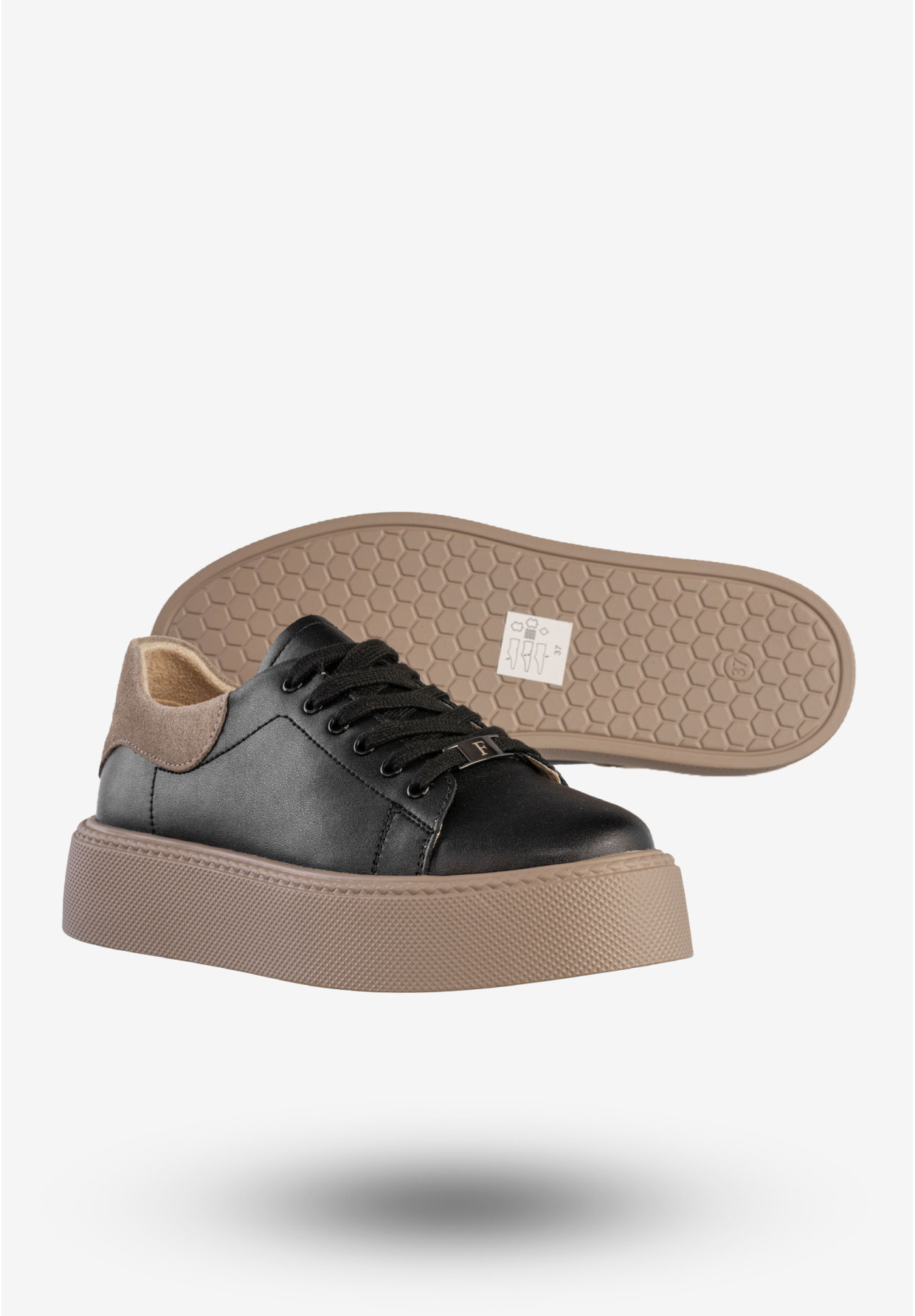 Sneakersy Damskie Skórzane Buty Na Platformie Półbuty Czarne Filippo DP6119/25BK BE