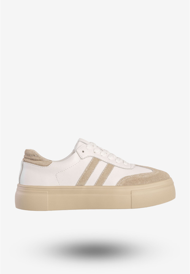 Sneakersy Damskie Skórzane Na Platformie Buty Sportowe Białe Filippo DP6841/25WH BE