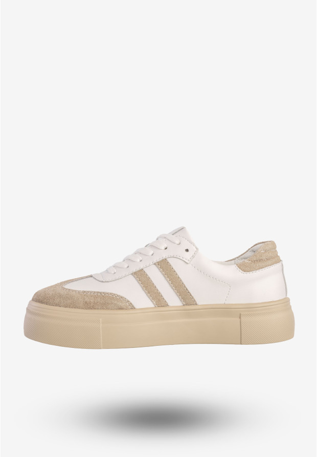 Sneakersy Damskie Skórzane Na Platformie Buty Sportowe Białe Filippo DP6841/25WH BE