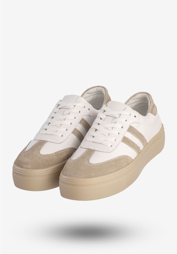 Sneakersy Damskie Skórzane Na Platformie Buty Sportowe Białe Filippo DP6841/25WH BE