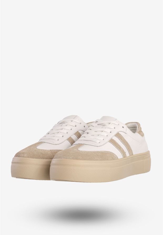 Sneakersy Damskie Skórzane Na Platformie Buty Sportowe Białe Filippo DP6841/25WH BE