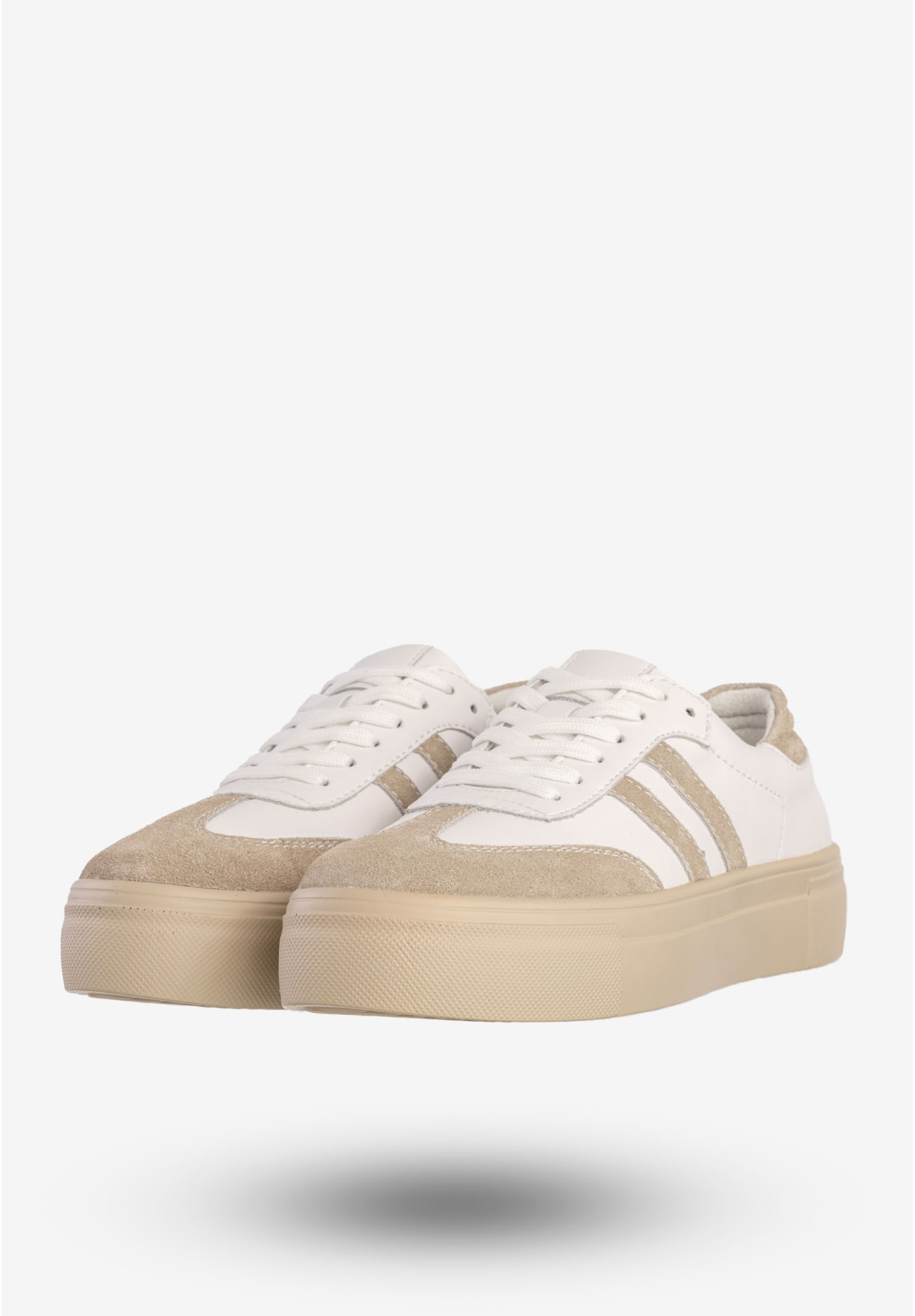Sneakersy Damskie Skórzane Na Platformie Buty Sportowe Białe Filippo DP6841/25WH BE