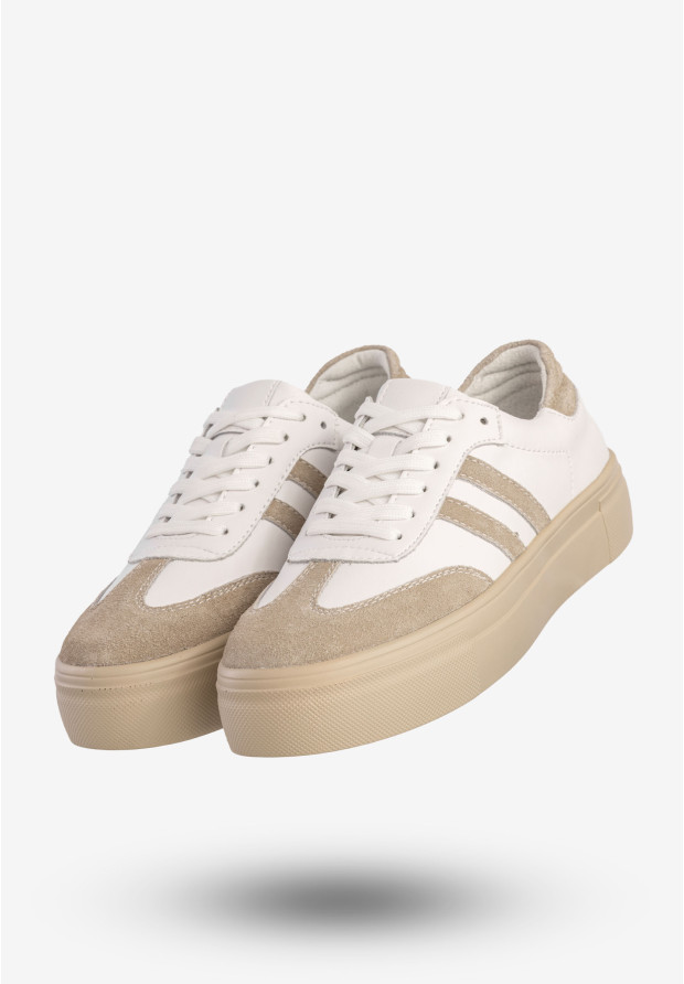 Sneakersy Damskie Skórzane Na Platformie Buty Sportowe Białe Filippo DP6841/25WH BE