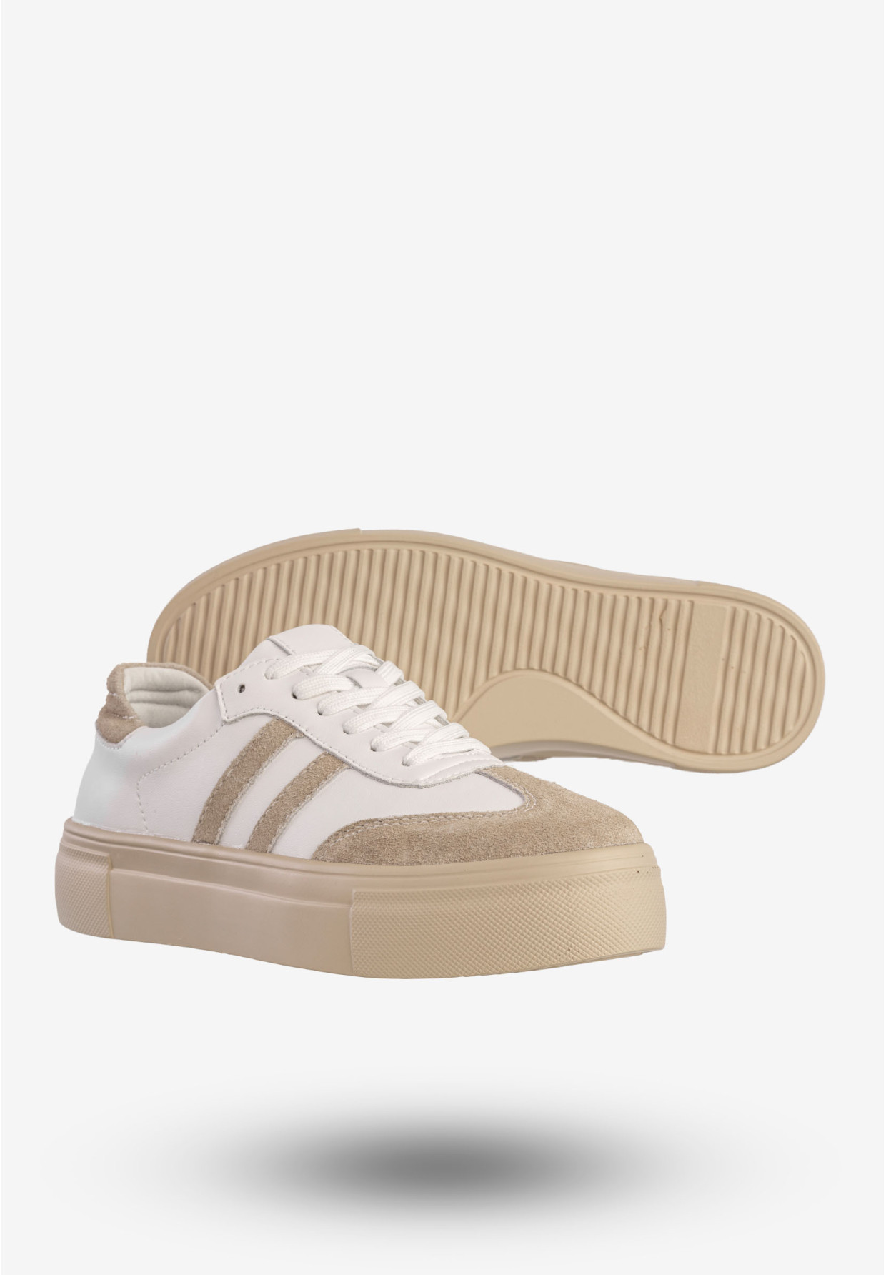 Sneakersy Damskie Skórzane Na Platformie Buty Sportowe Białe Filippo DP6841/25WH BE
