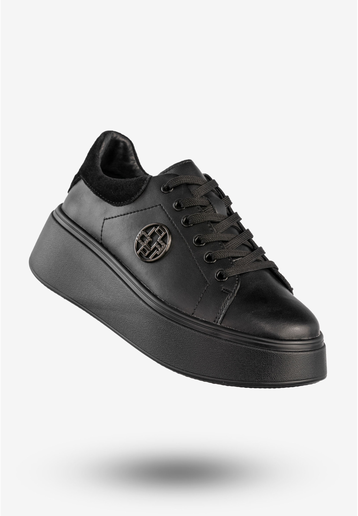 Sneakersy Damskie Skórzane Buty Na Platformie Półbuty Czarne Filippo DP6058/25BK BK