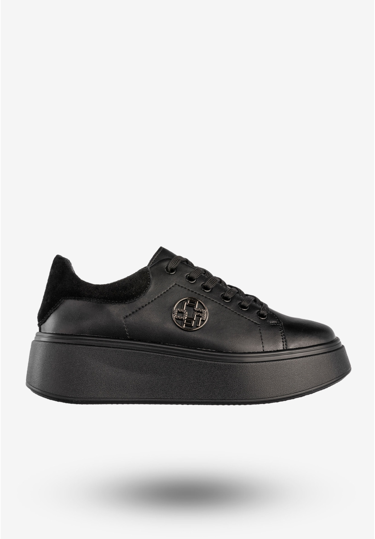 Sneakersy Damskie Skórzane Buty Na Platformie Półbuty Czarne Filippo DP6058/25BK BK