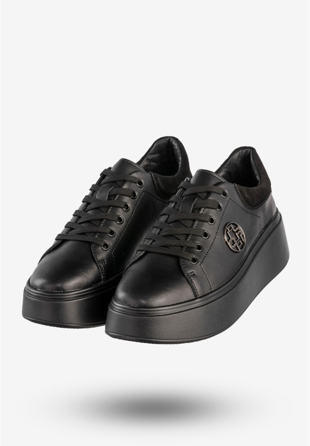 Sneakersy Damskie Skórzane Buty Na Platformie Półbuty Czarne Filippo DP6058/25BK BK