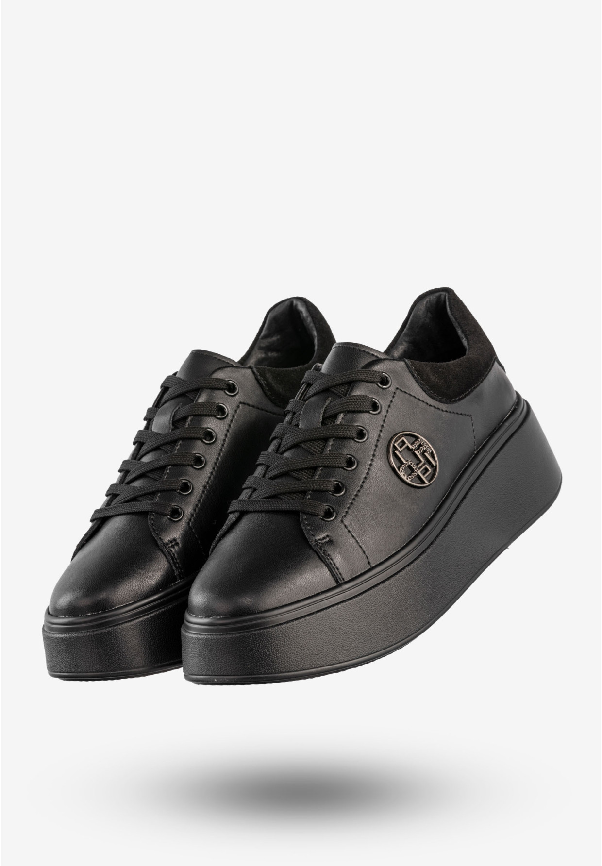 Sneakersy Damskie Skórzane Buty Na Platformie Półbuty Czarne Filippo DP6058/25BK BK