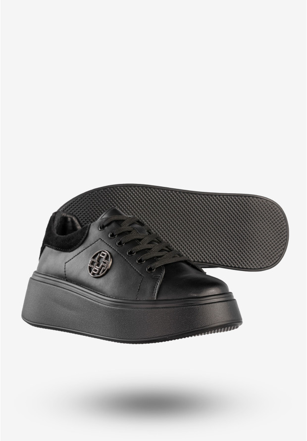 Sneakersy Damskie Skórzane Buty Na Platformie Półbuty Czarne Filippo DP6058/25BK BK