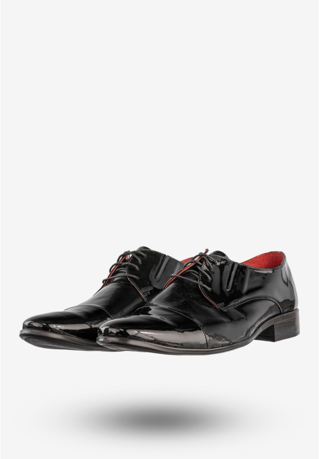 Półbuty Wizytowe Męskie Skórzane Buty Lakierowane Czarne Rosetti Peppe M454L
