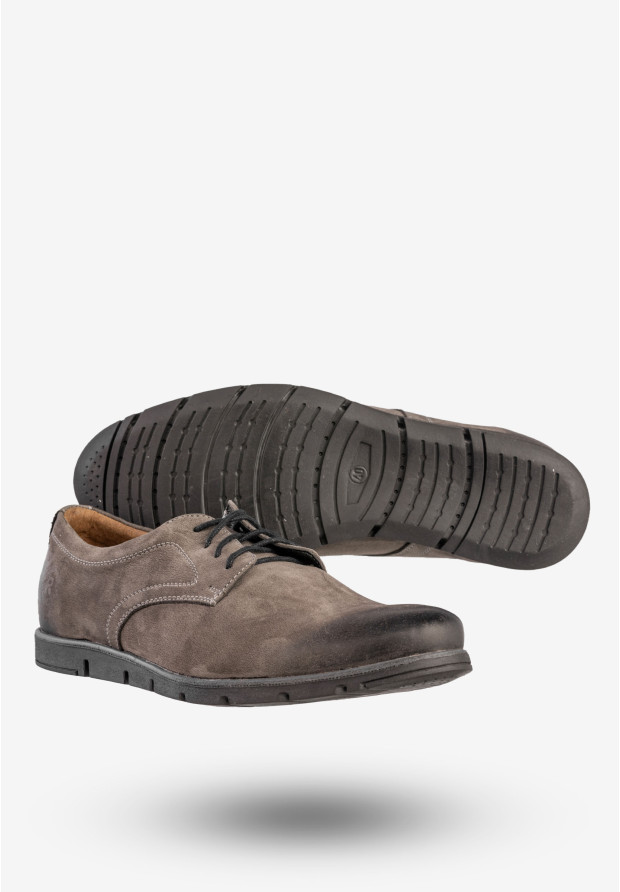 Półbuty Wizytowe Męskie Skórzane Buty Zamszowe Szare Rammit 1181/12
