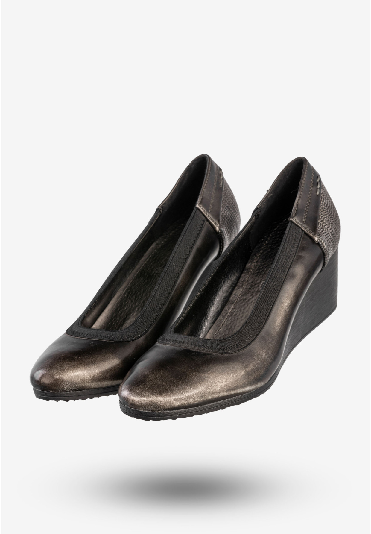 Czółenka Damskie Buty Na Koturnie Skórzana Wkładka Metaliczne Jezzi SA10-20