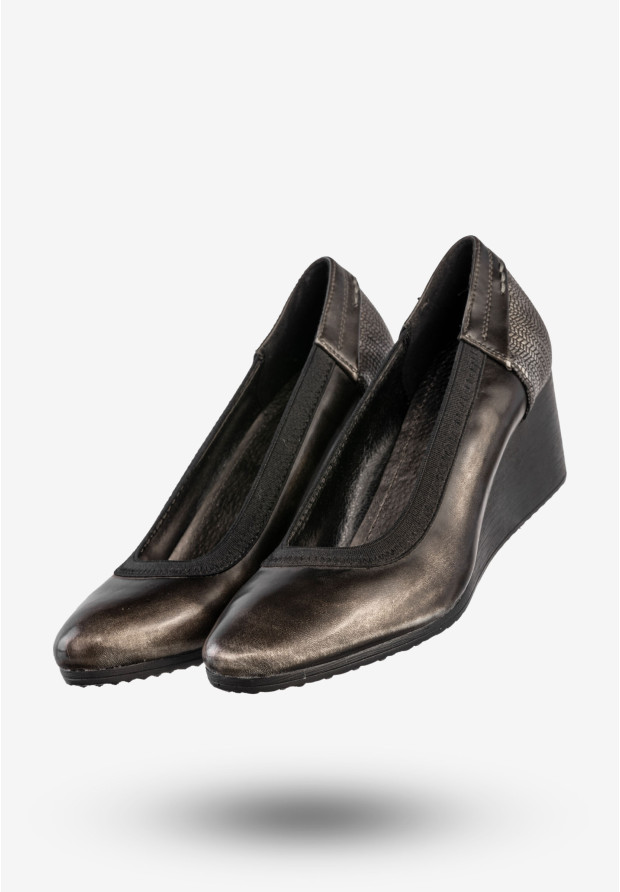Czółenka Damskie Buty Na Koturnie Skórzana Wkładka Metaliczne Jezzi SA10-20