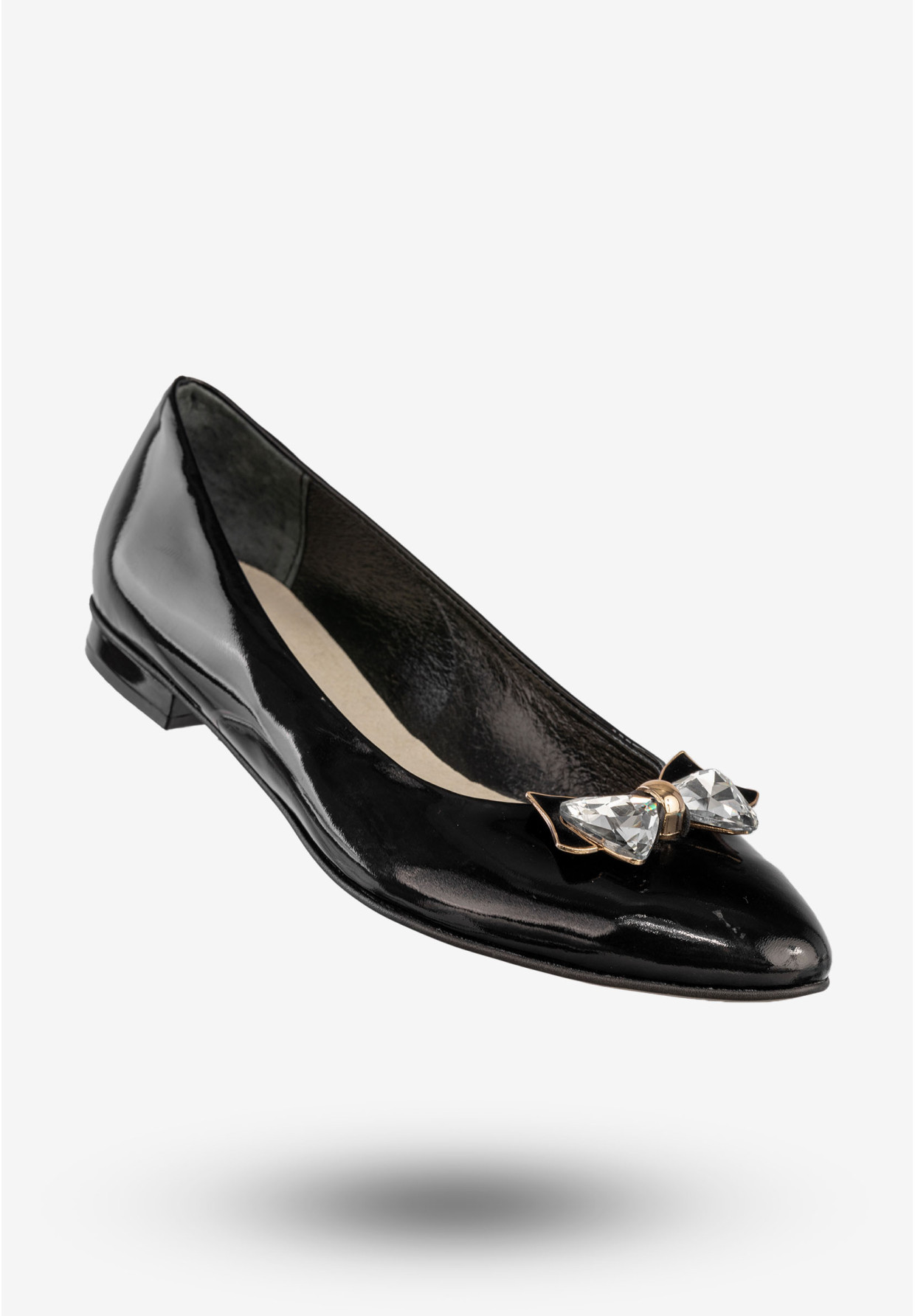 Baleriny Damskie Skórzane Buty Z Kokardą Czarne Szewczyk 09