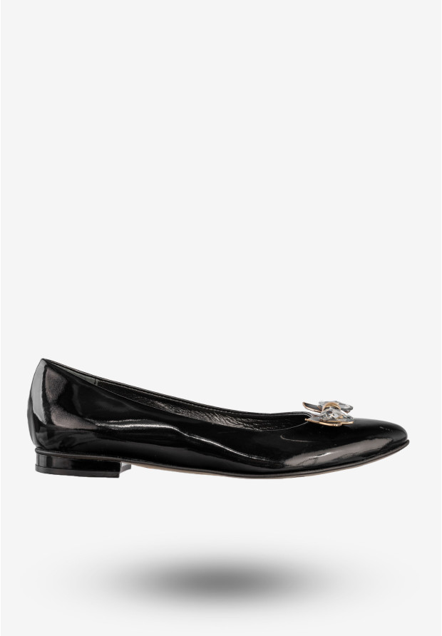 Baleriny Damskie Skórzane Buty Z Kokardą Czarne Szewczyk 09