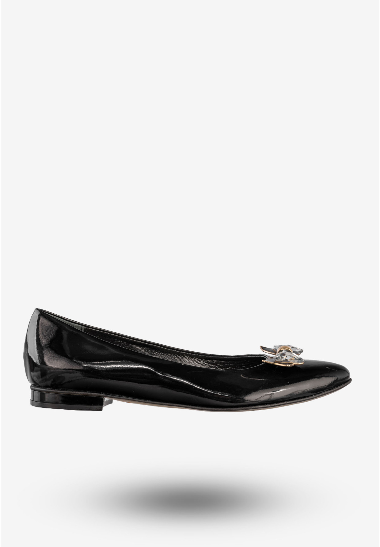 Baleriny Damskie Skórzane Buty Z Kokardą Czarne Szewczyk 09
