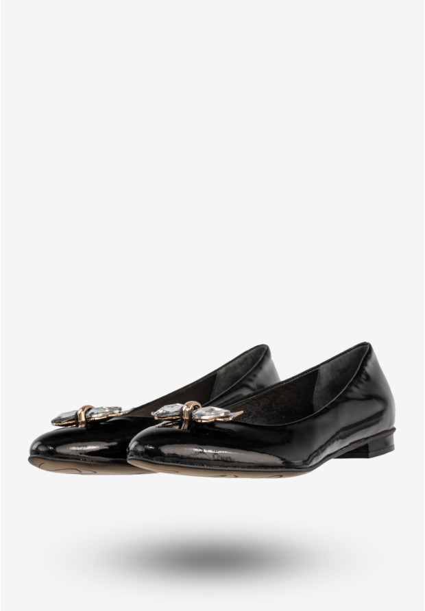 Baleriny Damskie Skórzane Buty Z Kokardą Czarne Szewczyk 09