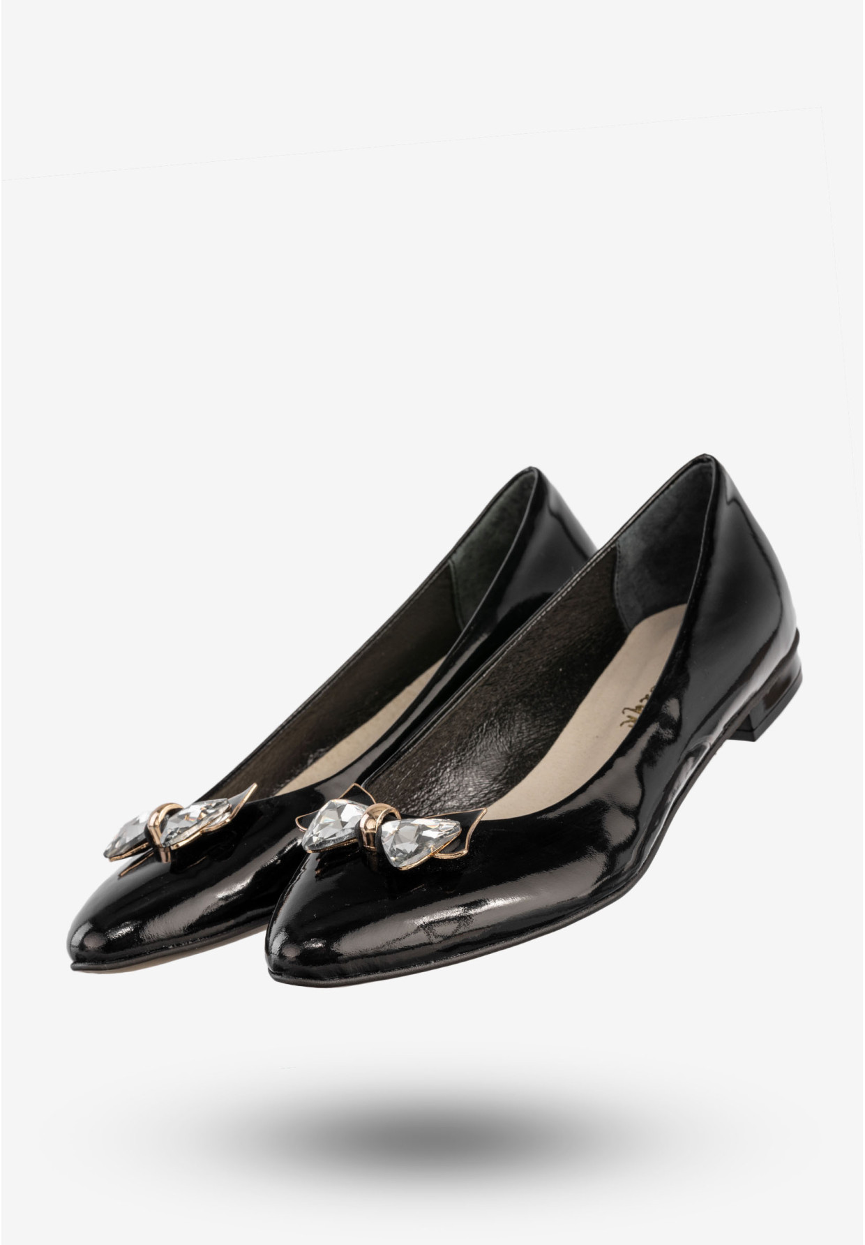 Baleriny Damskie Skórzane Buty Z Kokardą Czarne Szewczyk 09