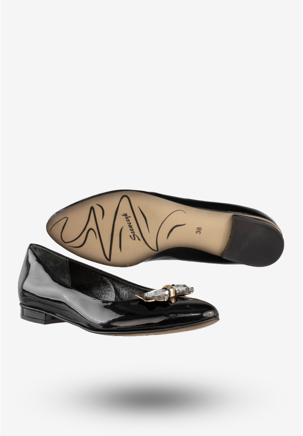 Baleriny Damskie Skórzane Buty Z Kokardą Czarne Szewczyk 09