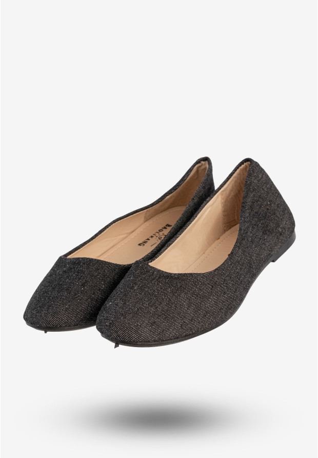 Baleriny Damskie Buty Klasyczne Płaski Obcas Jeansowe Czarne Baolikang E628