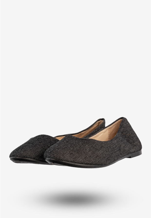 Baleriny Damskie Buty Klasyczne Płaski Obcas Jeansowe Czarne Baolikang E628