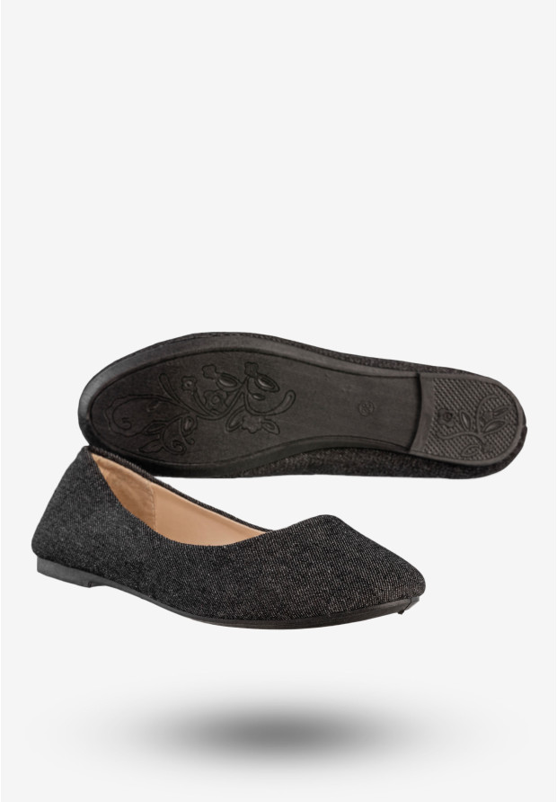 Baleriny Damskie Buty Klasyczne Płaski Obcas Jeansowe Czarne Baolikang E628