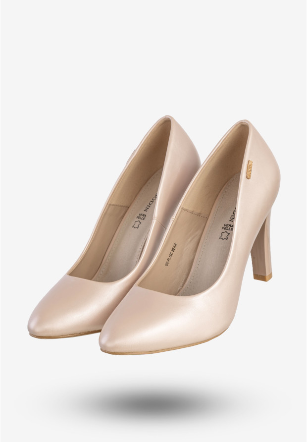 Czółenka Damskie Buty Na Obcasie Eleganckie Perłowe Beżowe Goodin GD-FL15C