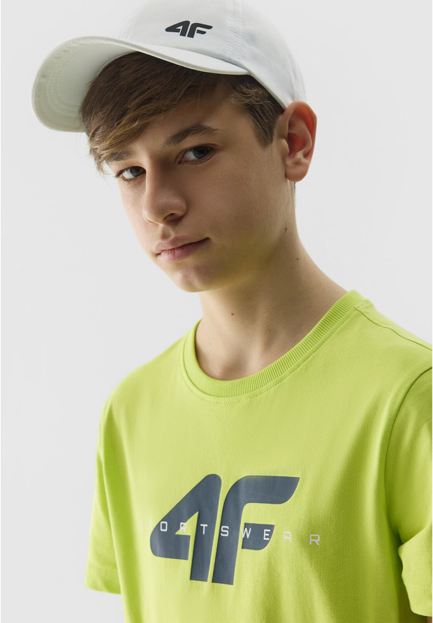 Koszulka Chłopięca 4F T-shirt Logo Sportowy Bawełna Żółty Regular 4FJWSS24TTSHM1113